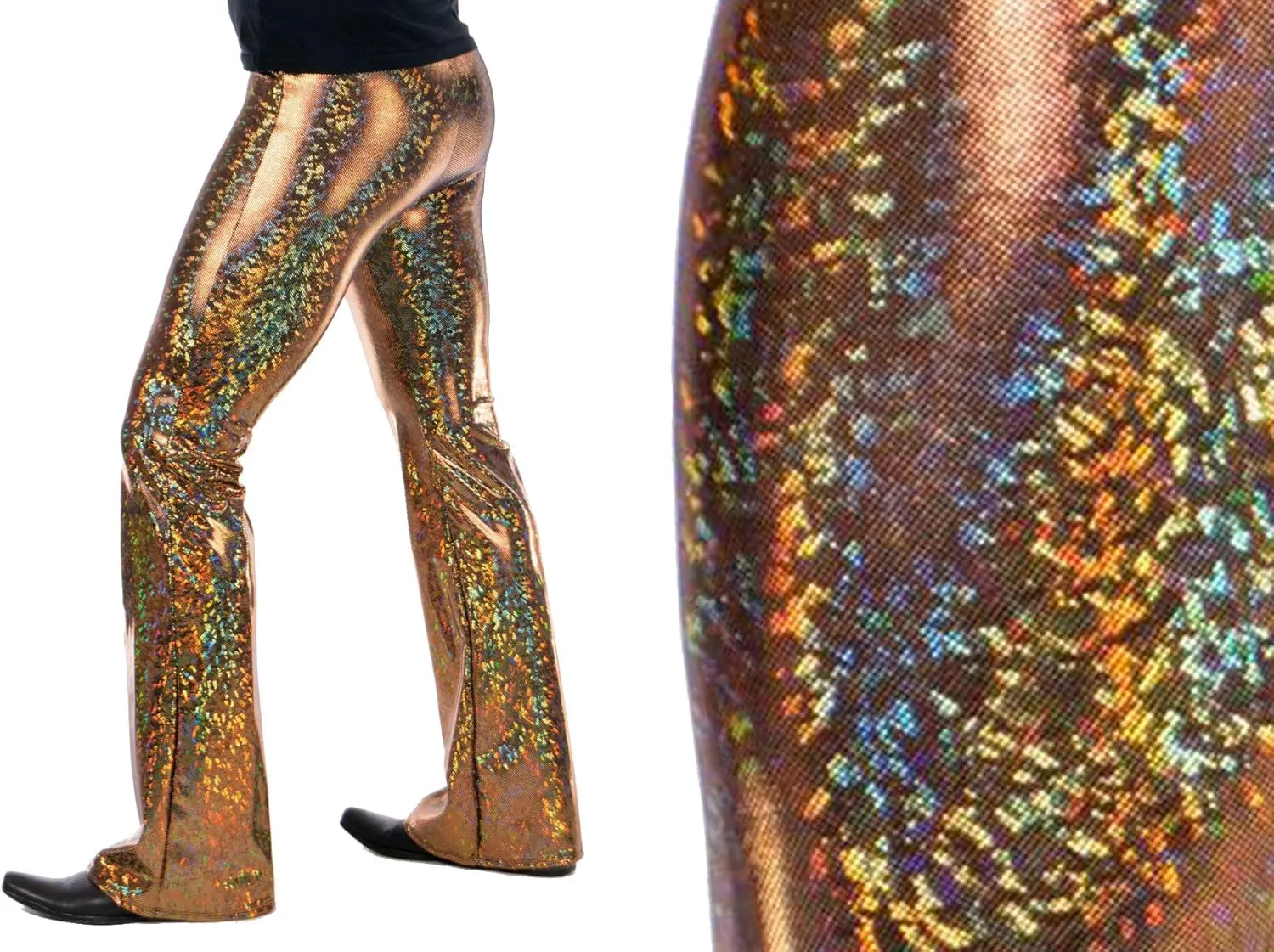 / Funstigators Festival Clothing: Men's Holographic Flared Disco Legging Pants - Made in USA
