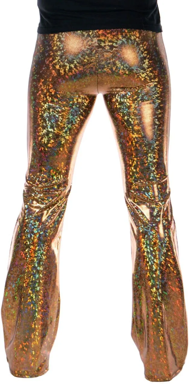 / Funstigators Festival Clothing: Men's Holographic Flared Disco Legging Pants - Made in USA