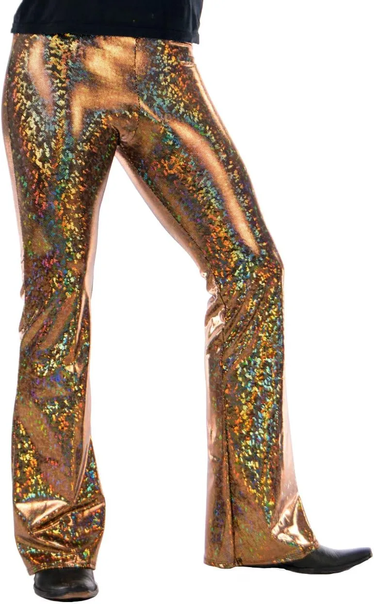 / Funstigators Festival Clothing: Men's Holographic Flared Disco Legging Pants - Made in USA