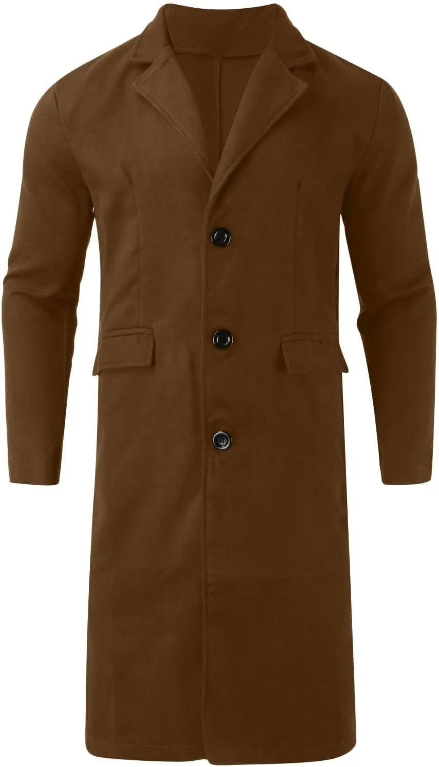 2023 Men's Casual Trench Coat Slim Fit Notched Collar Long Suit Jacket Overcoat Single Breasted Pea Coat Blazers wih Pockets