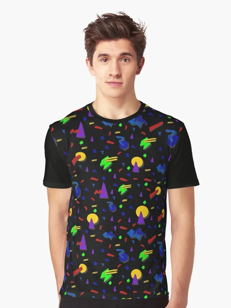 90s Retro Graphic T-Shirt - Bright Neon Glow Vintage Design