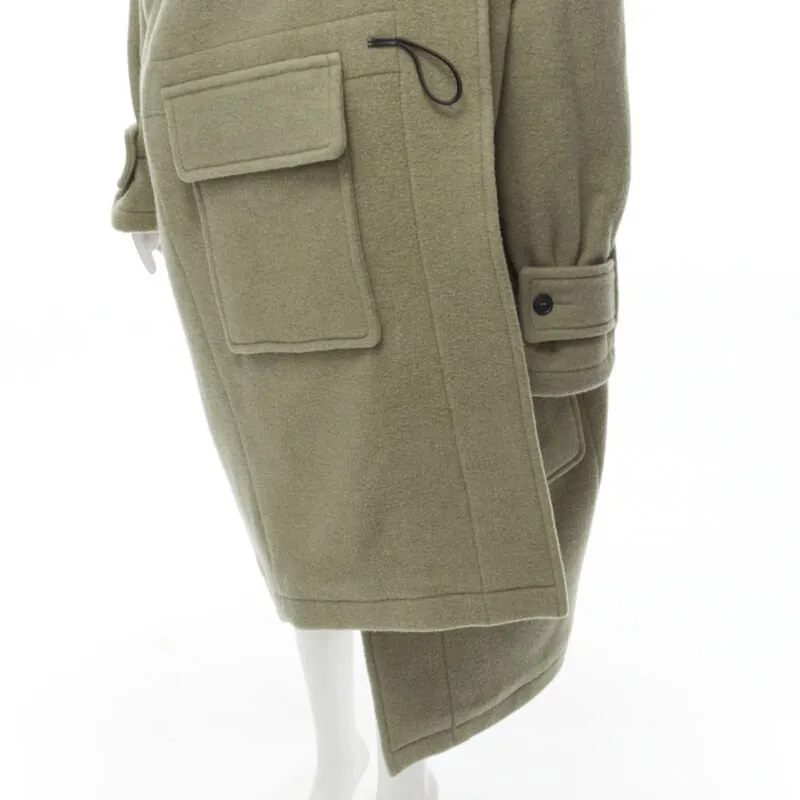 BALENCIAGA 2018 Runway Pulled khaki grey toggle wrap coat M