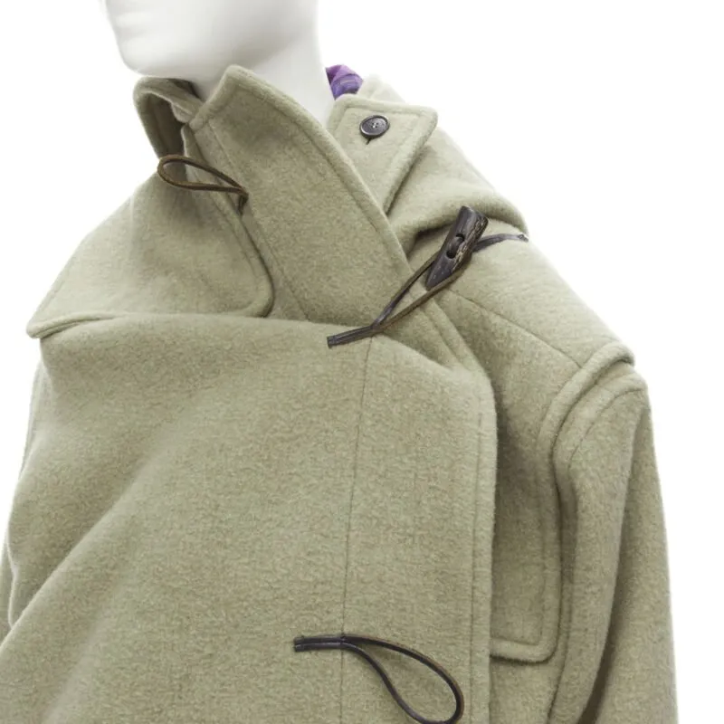 BALENCIAGA 2018 Runway Pulled khaki grey toggle wrap coat M