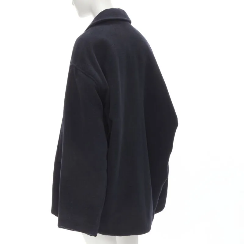 BALENCIAGA DEMNA 2019 navy camel antique gold button cocoon coat FR38 M