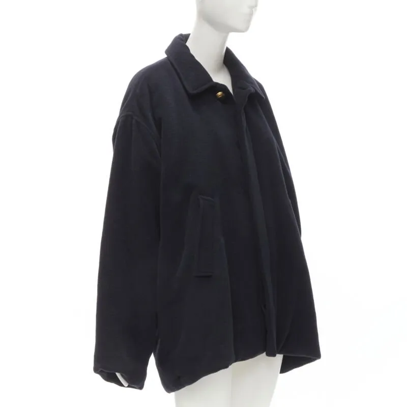 BALENCIAGA DEMNA 2019 navy camel antique gold button cocoon coat FR38 M