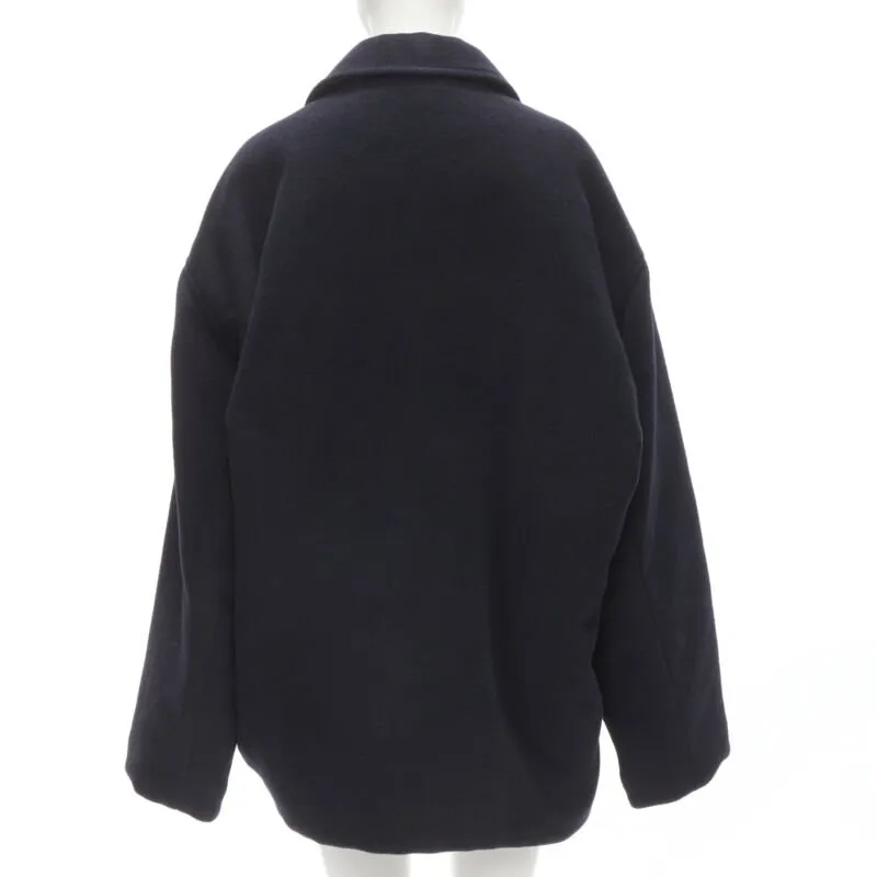 BALENCIAGA DEMNA 2019 navy camel antique gold button cocoon coat FR38 M