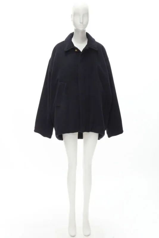 BALENCIAGA DEMNA 2019 navy camel antique gold button cocoon coat FR38 M
