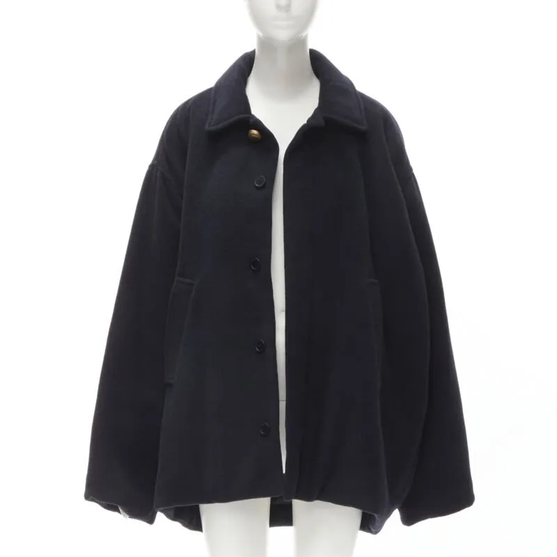 BALENCIAGA DEMNA 2019 navy camel antique gold button cocoon coat FR38 M