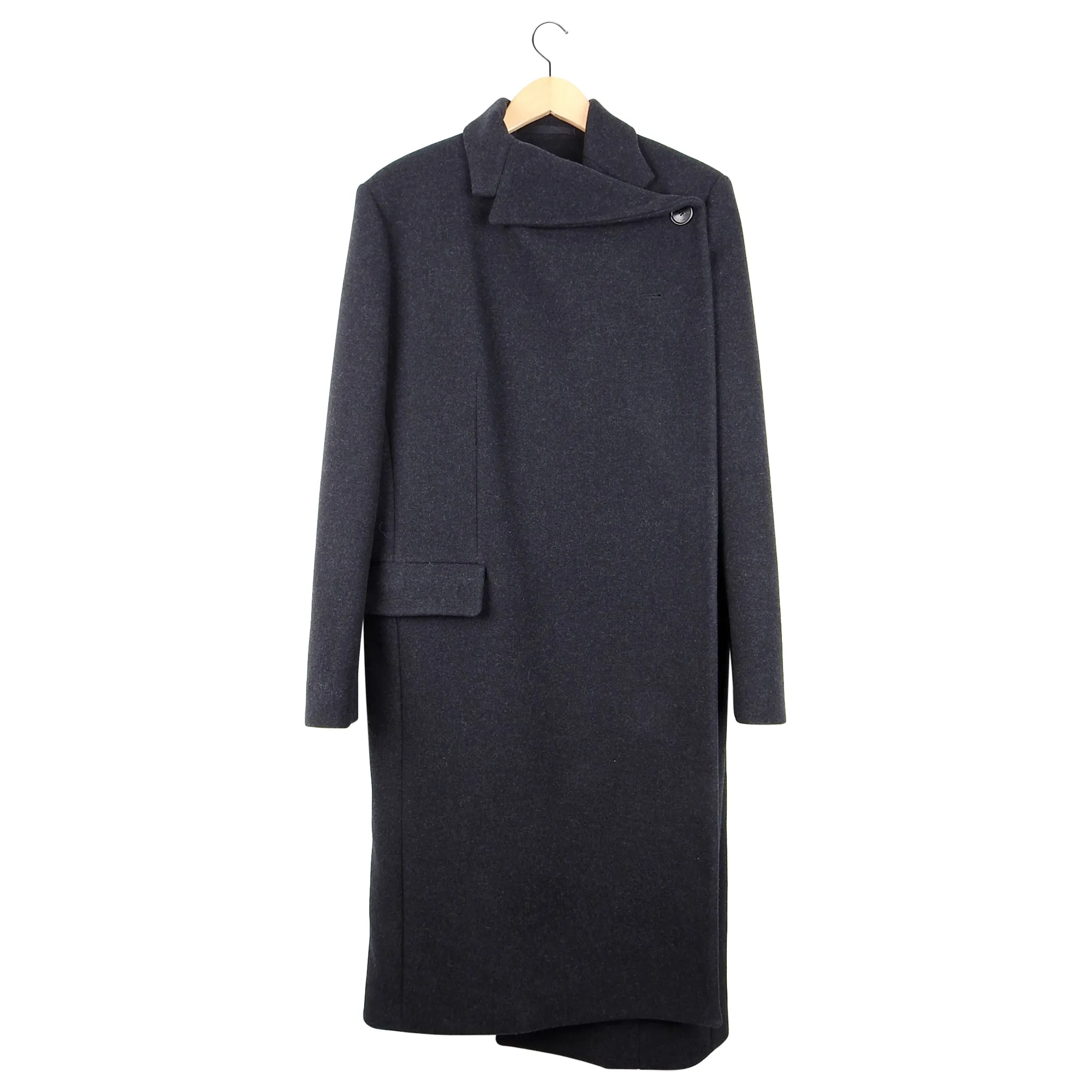 Balenciaga Fall 2017 Charcoal Grey Wool Long Asymmetrical Coat - FR38 / 6