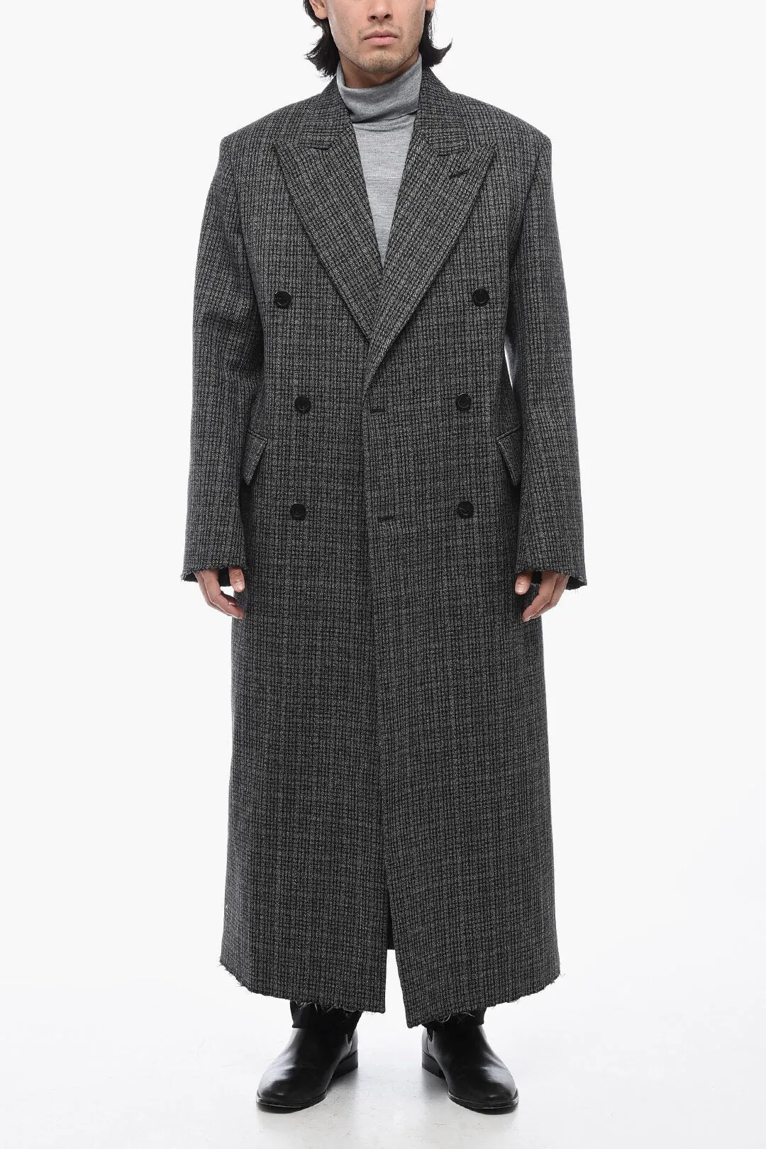 Balenciaga Oversized Double-Breast Coat with Fringed Hem