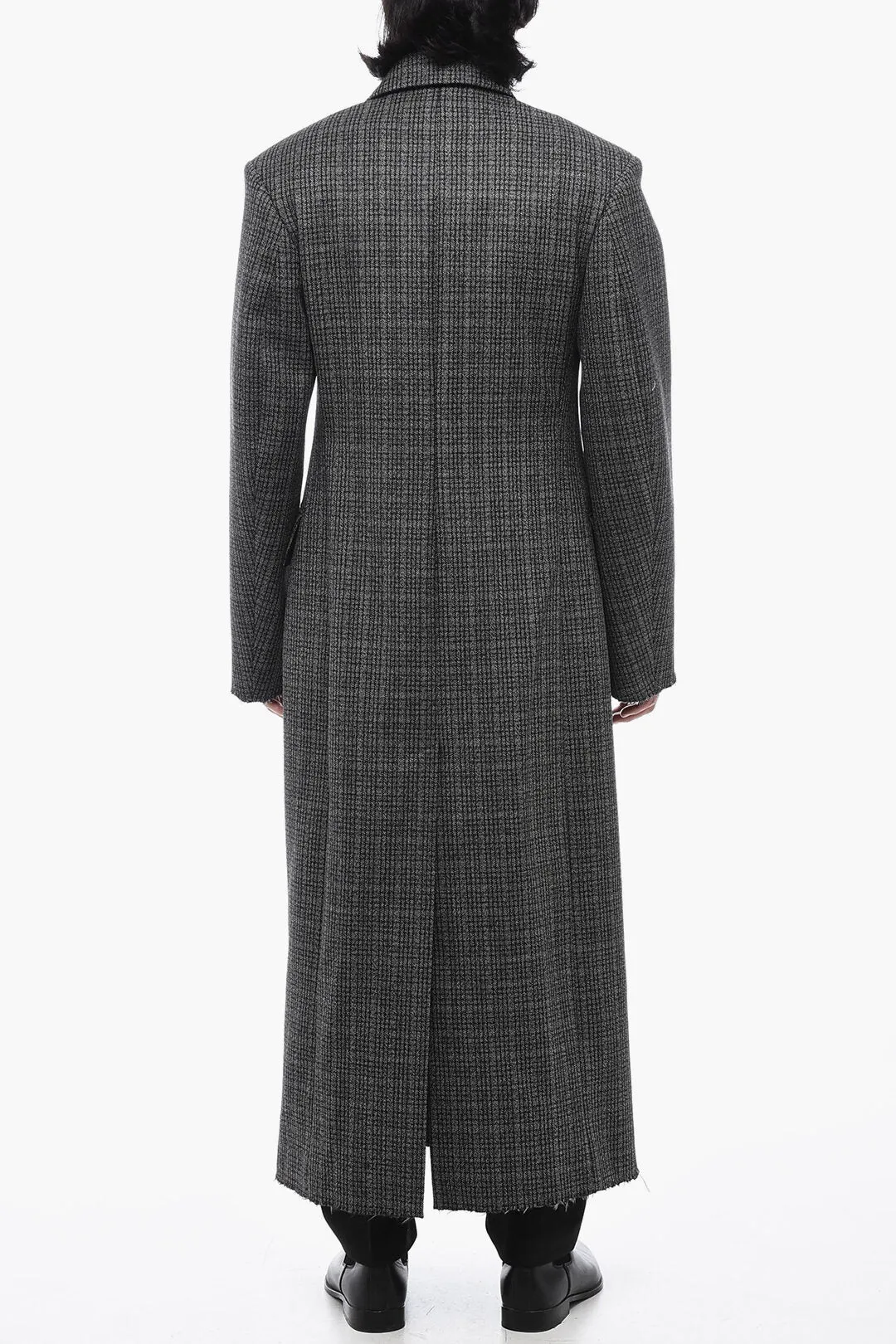 Balenciaga Oversized Double-Breast Coat with Fringed Hem