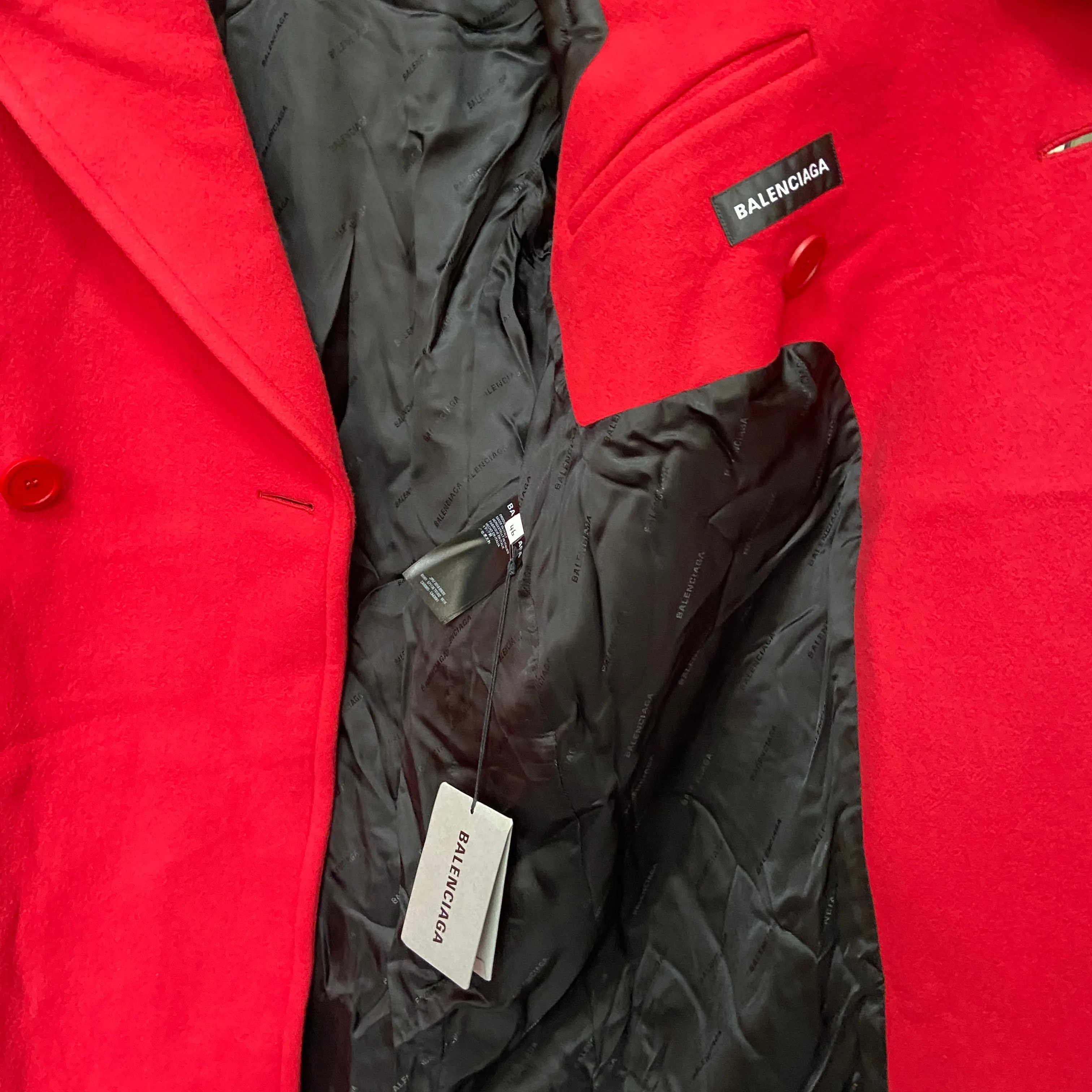 Balenciaga Ss19 runway 80s boxy shoulder red camel wool coat jacket 46