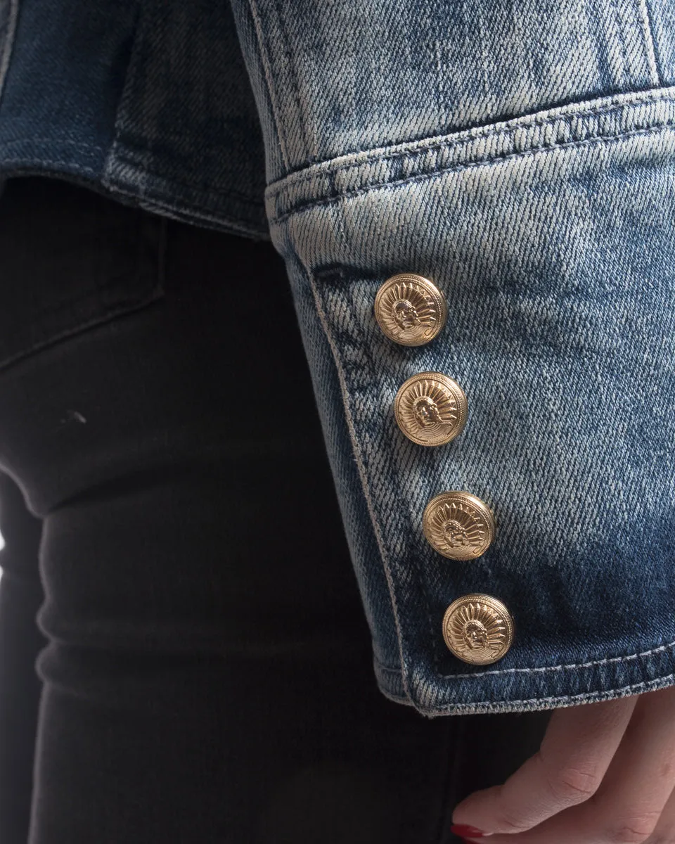 Balmain Denim Jacket with Gold Military Buttons - L / 12