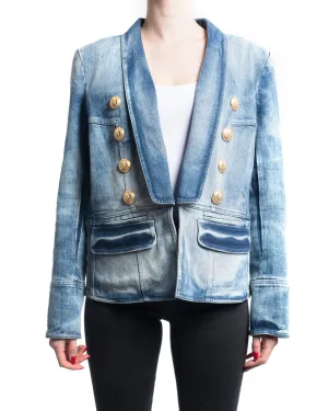 Balmain Denim Jacket with Gold Military Buttons - L / 12