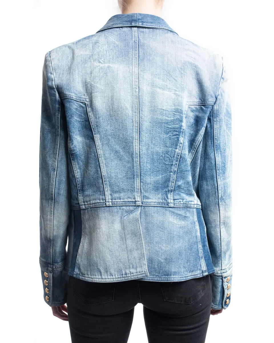 Balmain Denim Jacket with Gold Military Buttons - L / 12