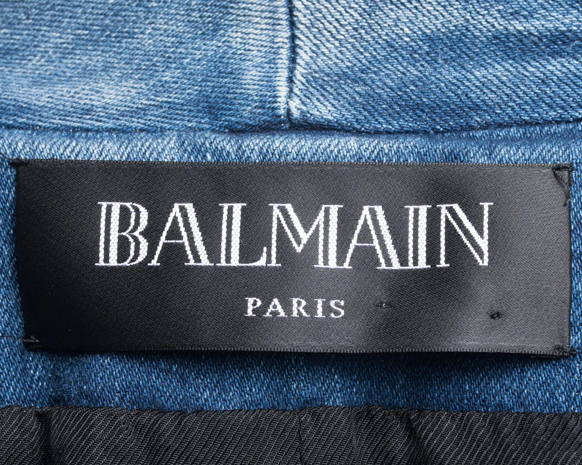 Balmain Denim Jacket with Gold Military Buttons - L / 12