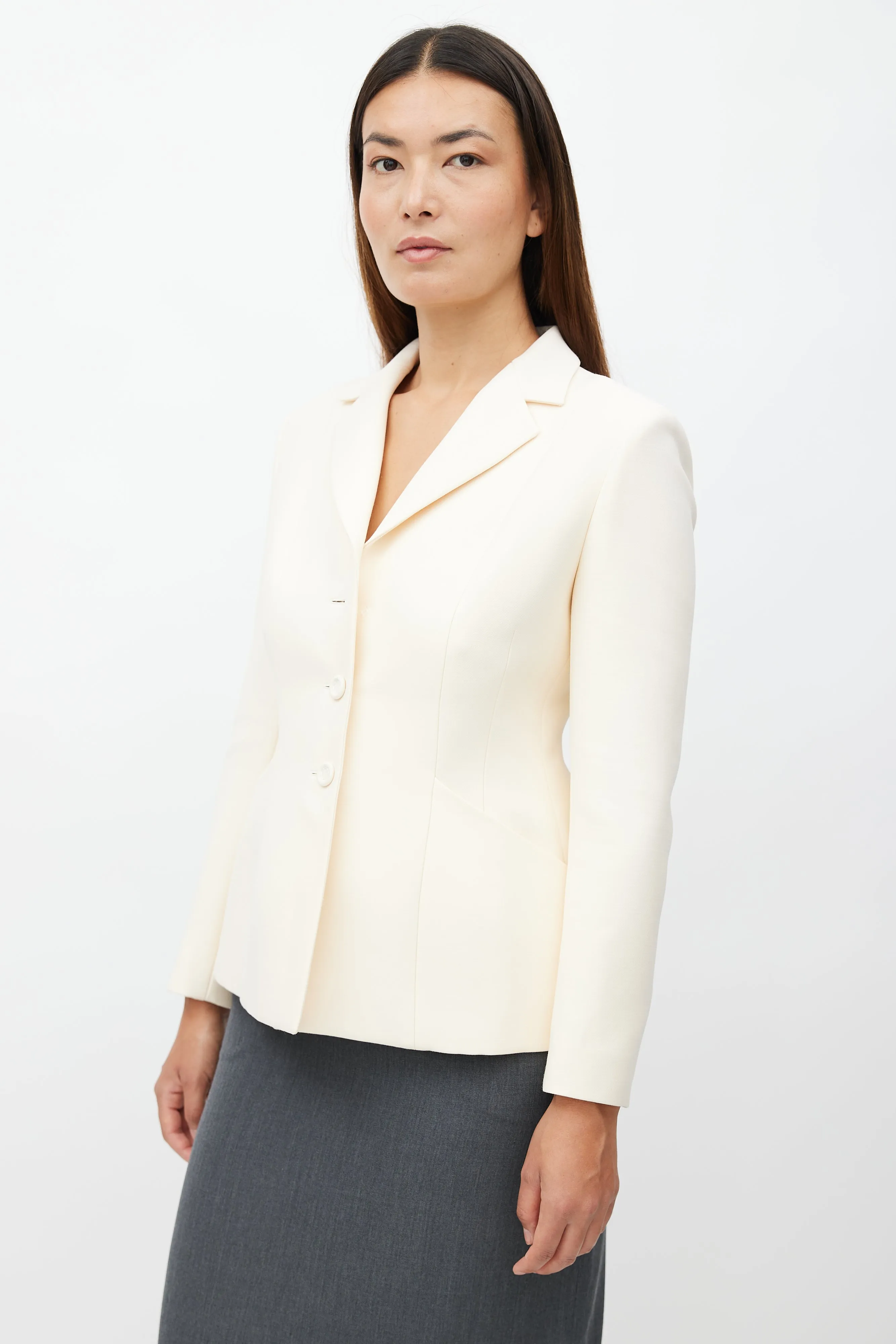 Beige Wool & Silk Blazer