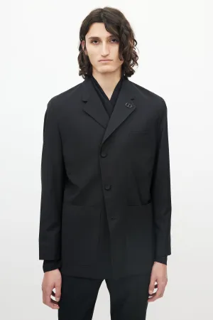 Black Three Pocket Logo Lapel Blazer