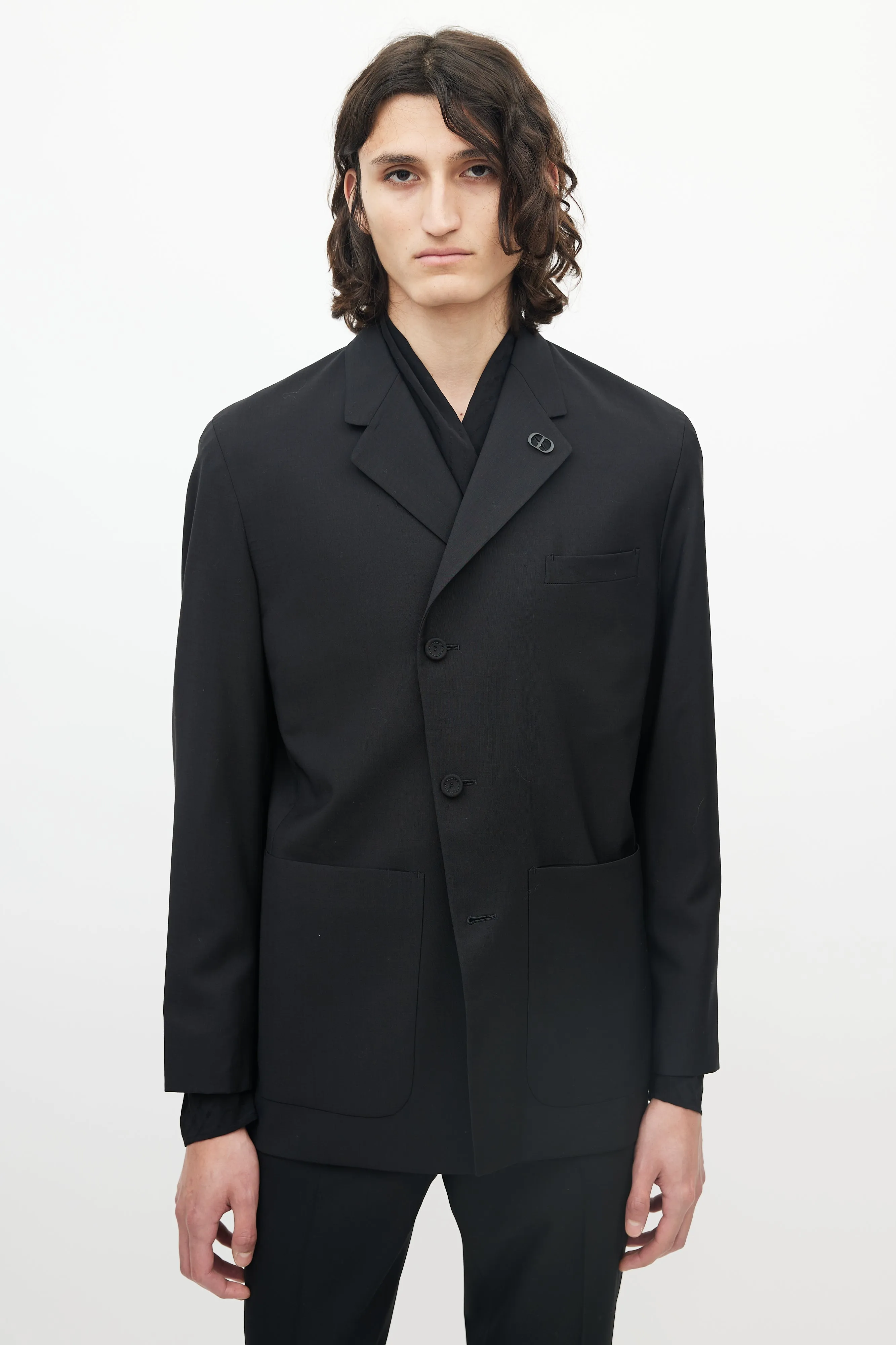Black Three Pocket Logo Lapel Blazer