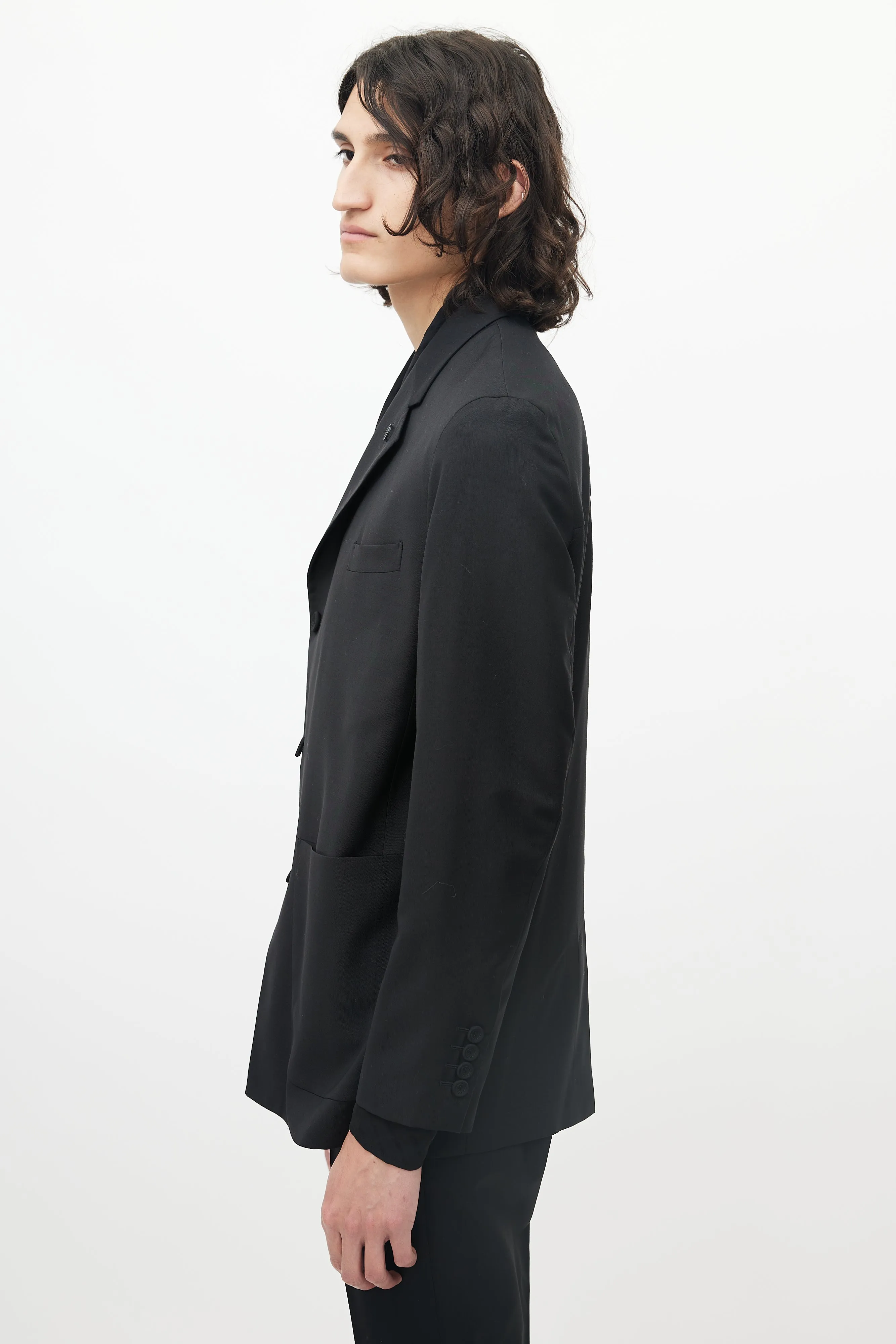 Black Three Pocket Logo Lapel Blazer