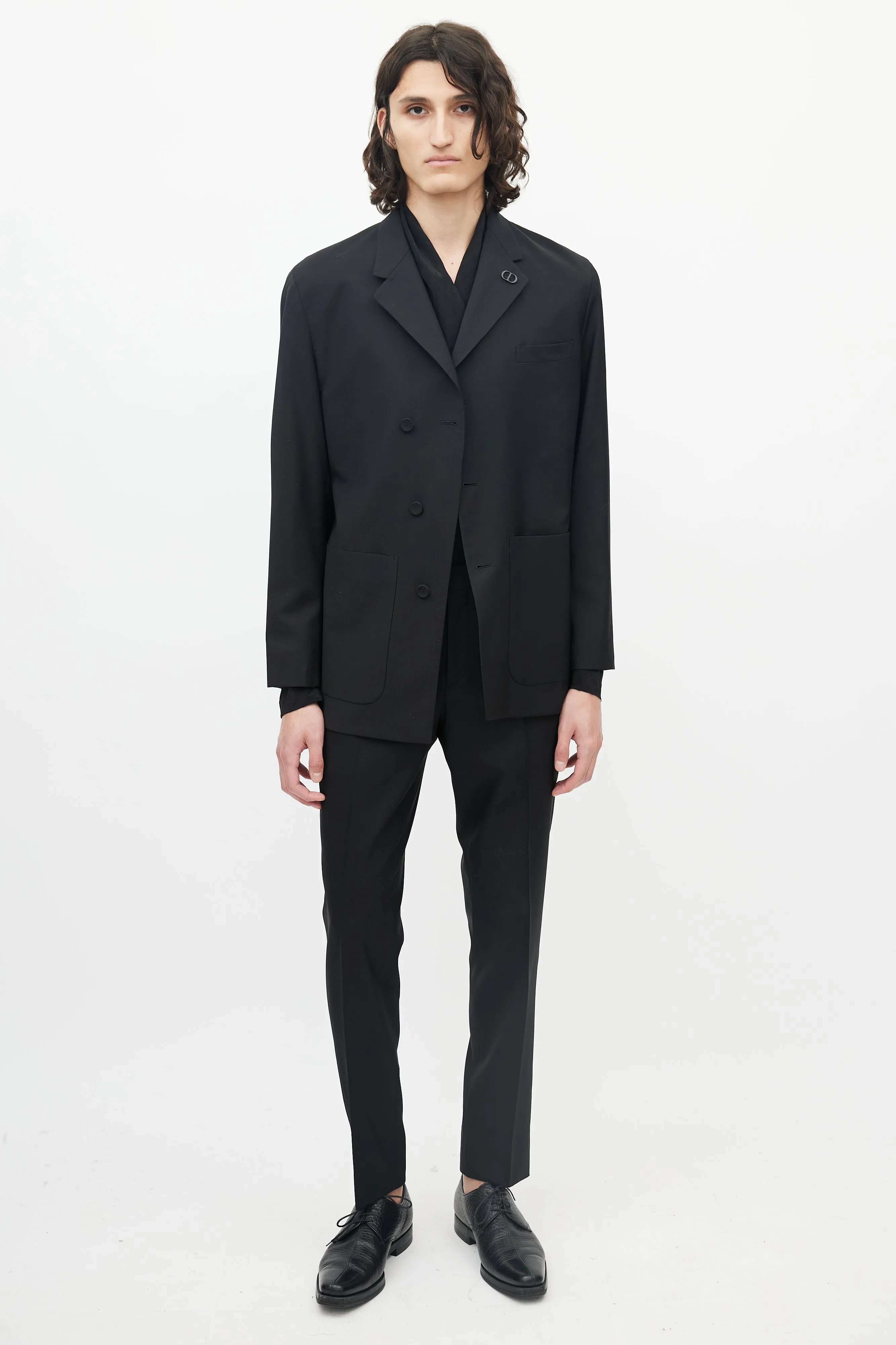 Black Three Pocket Logo Lapel Blazer