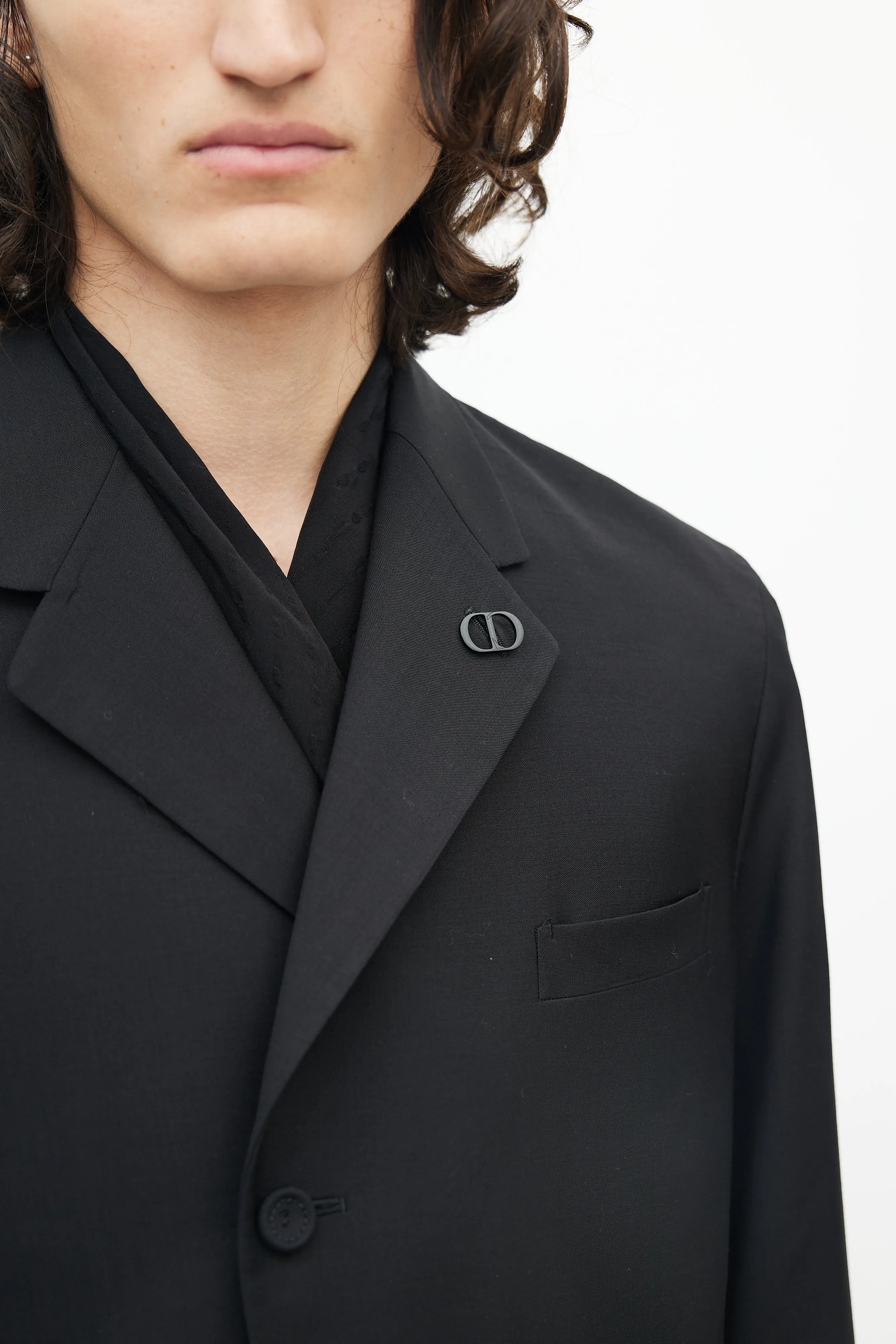Black Three Pocket Logo Lapel Blazer
