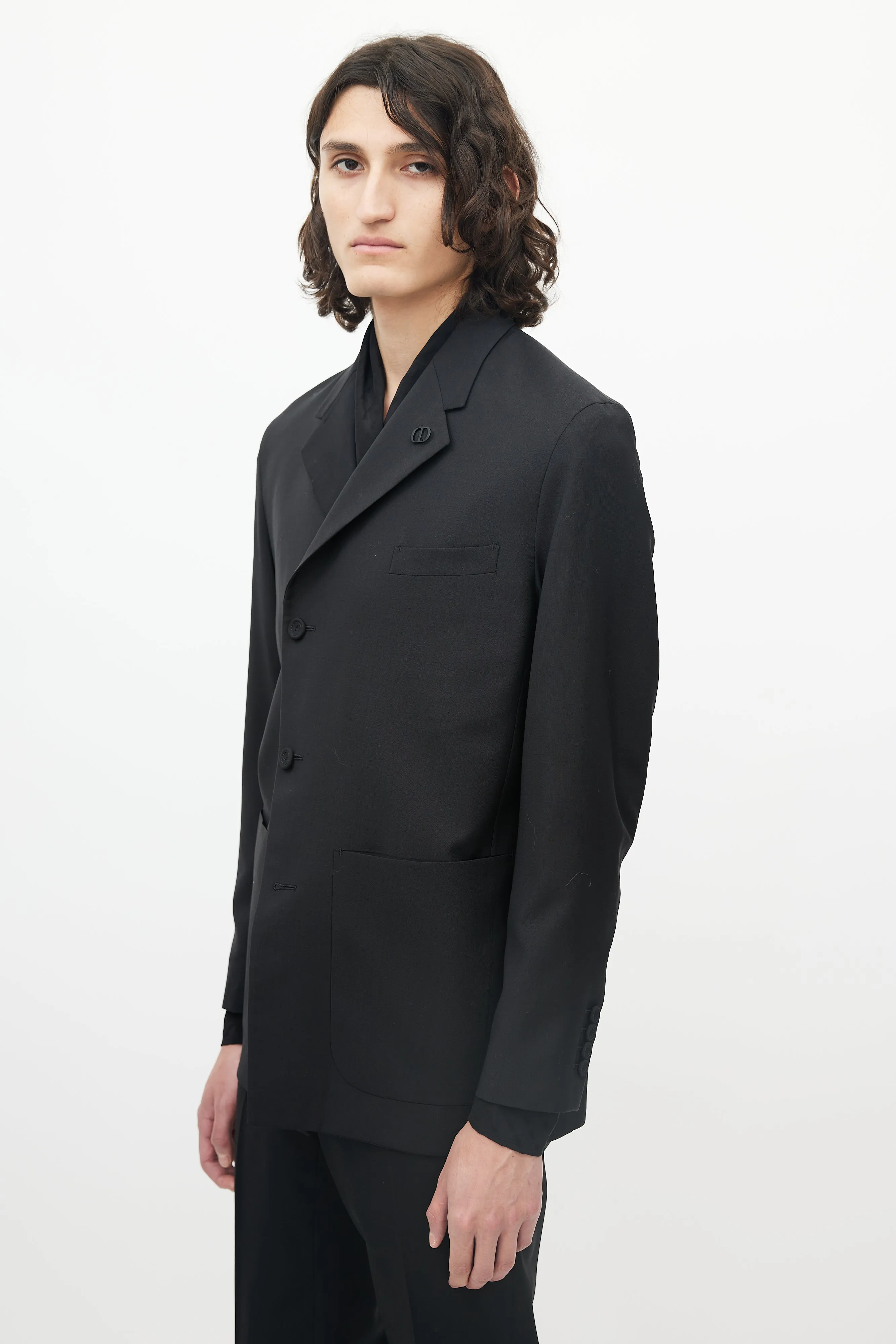 Black Three Pocket Logo Lapel Blazer