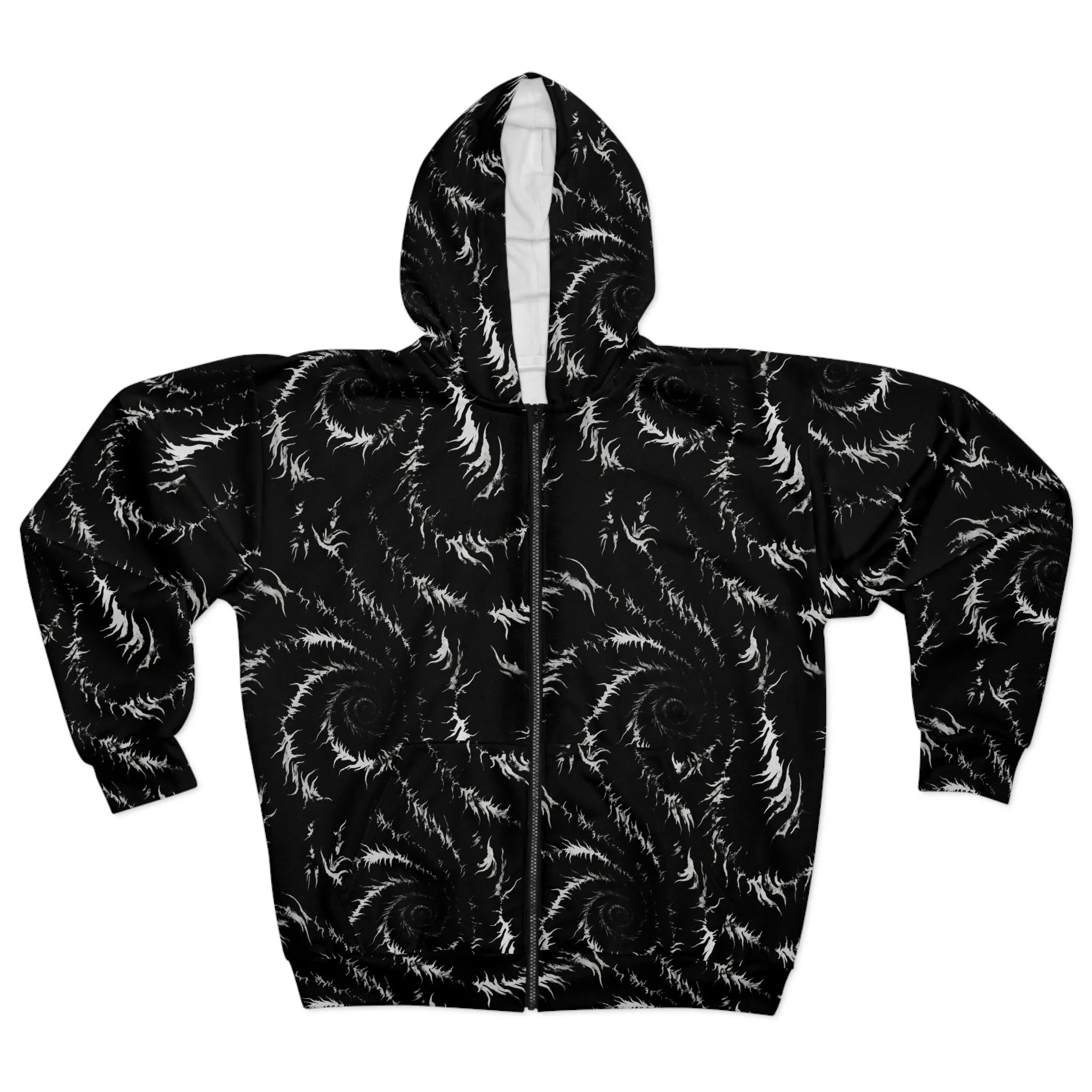 Black Tie Dye Zip Up Hoodie, Front Zipper Pocket Men Women Unisex Adult Aesthetic Graphic Cotton Fleece Hooded Sweatshirt