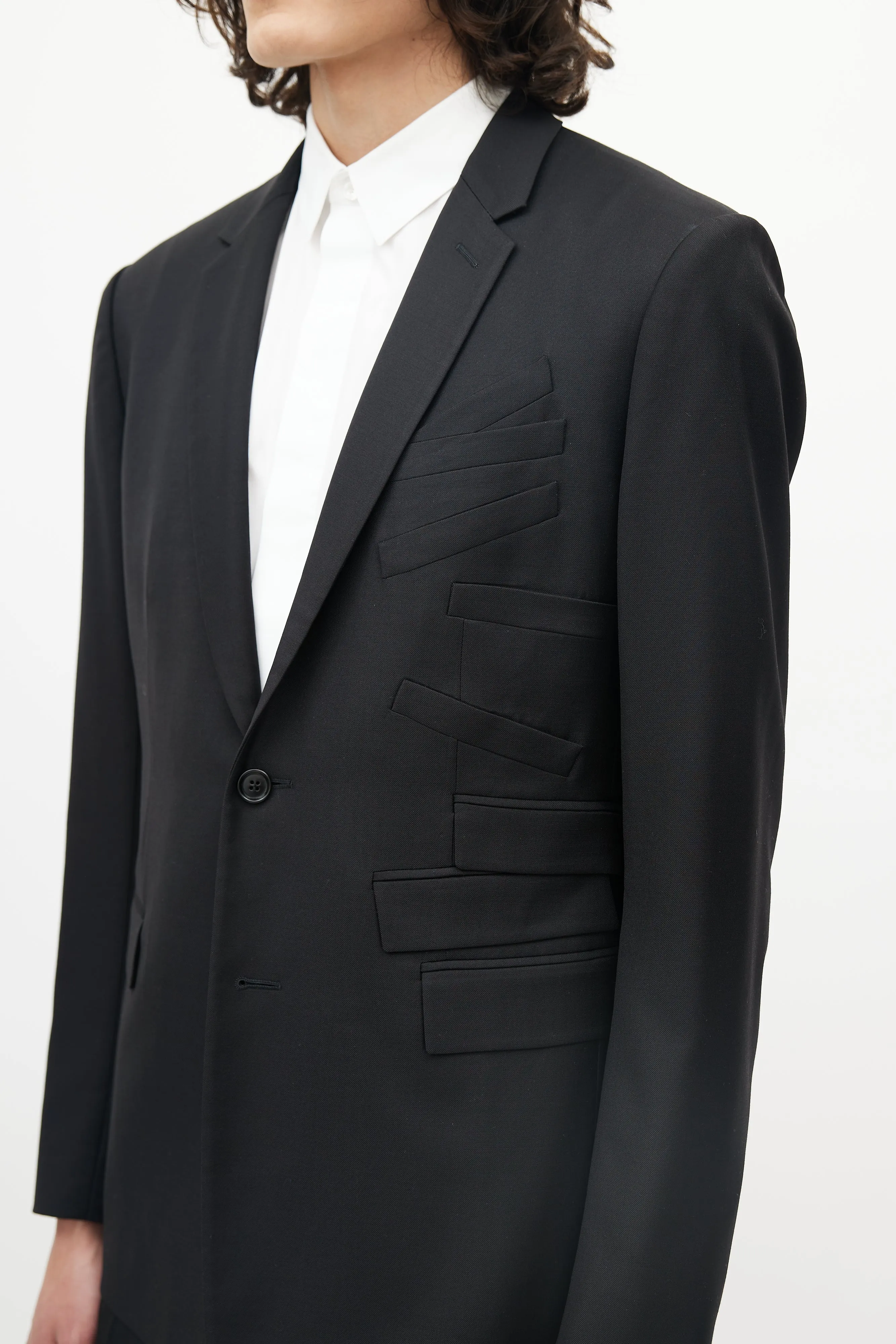 Black Wool Multi-Pocket Blazer