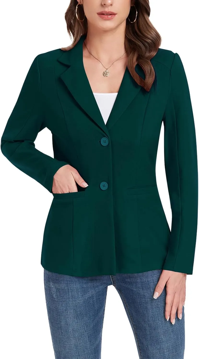 Blazer Jackets for Women Casual Open Front Lapel Work Office Button Long Sleeve Blazer with Pockets 2025