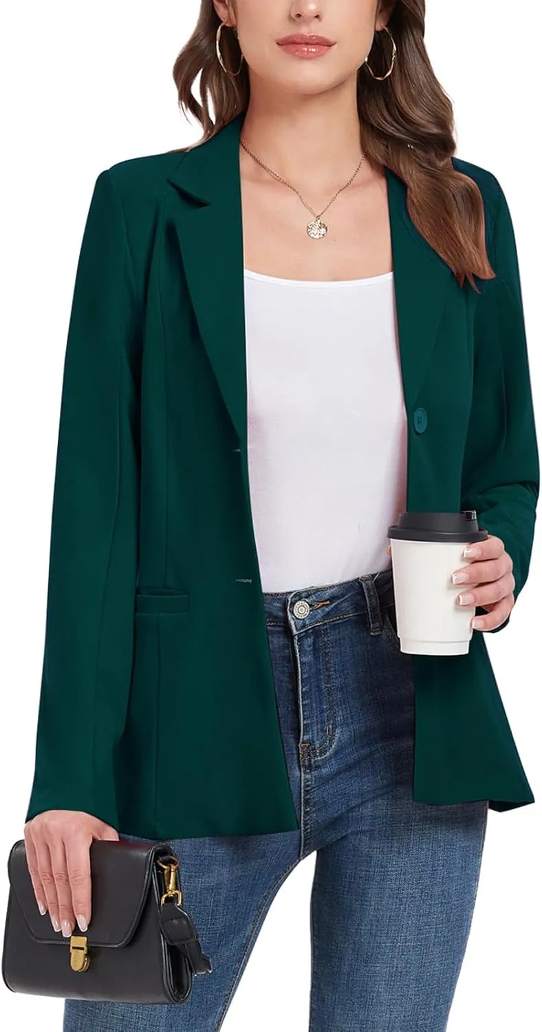 Blazer Jackets for Women Casual Open Front Lapel Work Office Button Long Sleeve Blazer with Pockets 2025