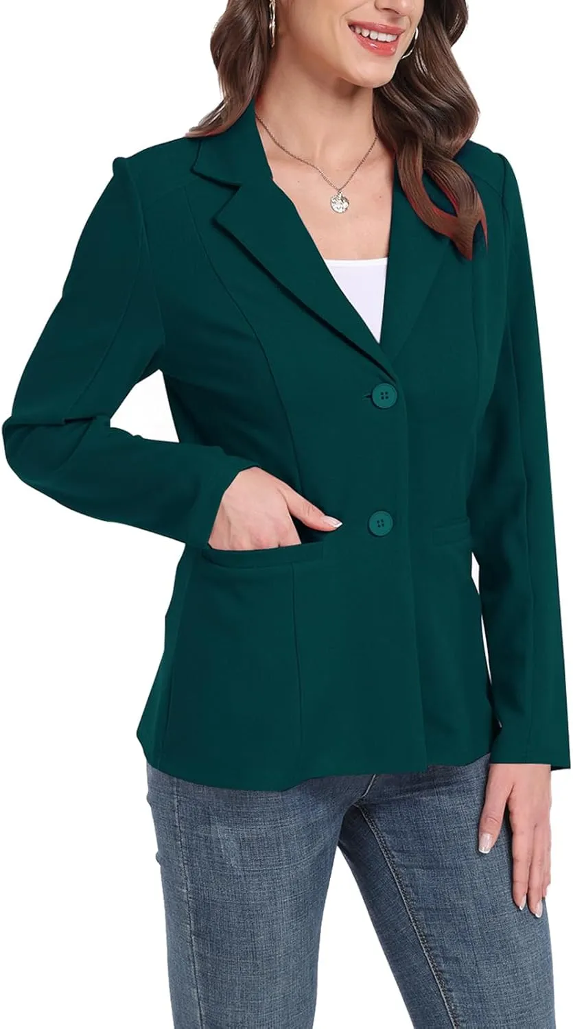 Blazer Jackets for Women Casual Open Front Lapel Work Office Button Long Sleeve Blazer with Pockets 2025