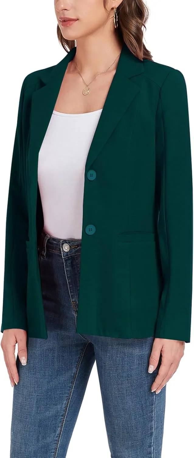 Blazer Jackets for Women Casual Open Front Lapel Work Office Button Long Sleeve Blazer with Pockets 2025
