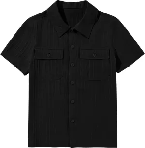 blibean Boys Button-Down Uniform Shirts Semi Formal Dress Tops with Chest Pockets