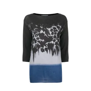 Blue Floral Print Knitted Top