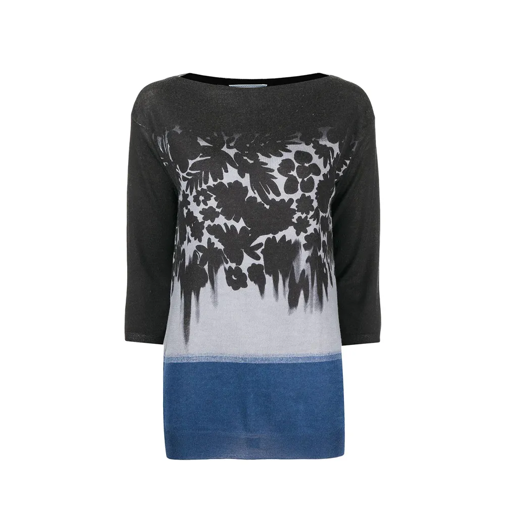 Blue Floral Print Knitted Top