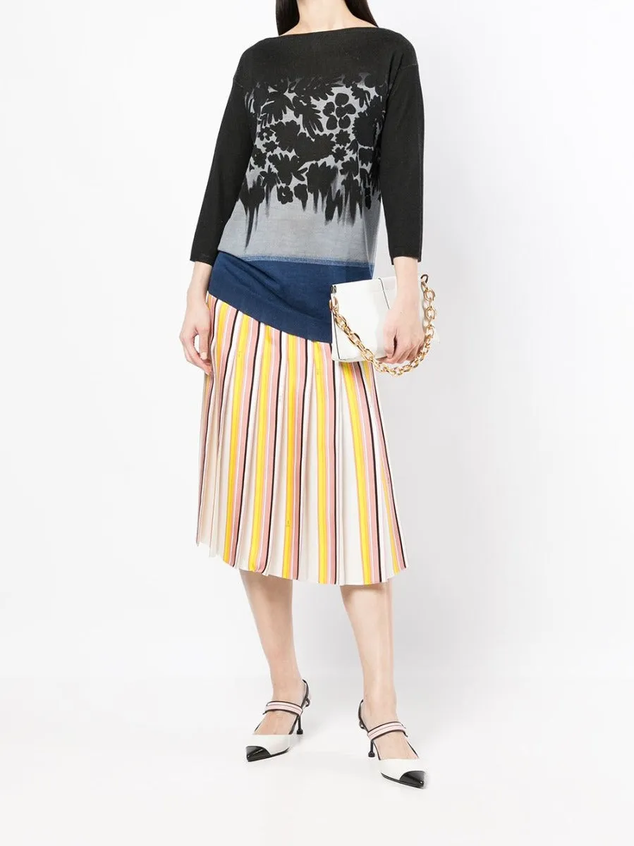 Blue Floral Print Knitted Top