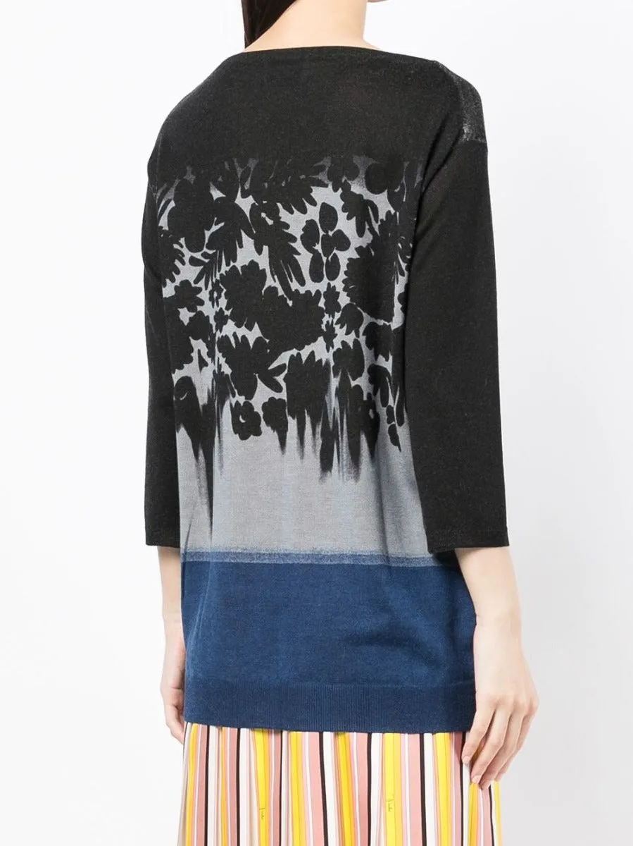 Blue Floral Print Knitted Top