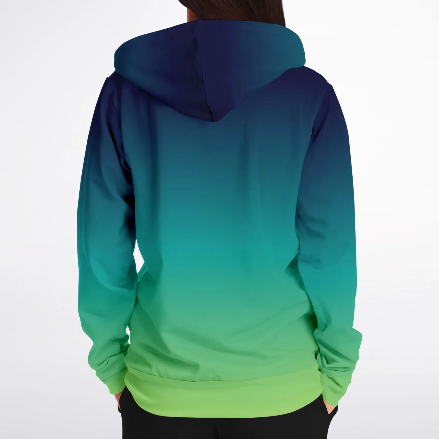 Blue Green Ombre Zip Up Hoodie, Gradient Tie Dye  Front Zipper Pocket Men Women Unisex Adult Aesthetic Cotton Fleece Hooded Sweatshirt