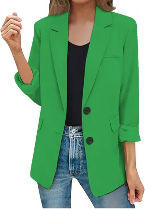 Business Casual Suit Jackets for Women Lapel Collar Work Office Blazer Jacket Lightweight Open Front Button Cardigan
