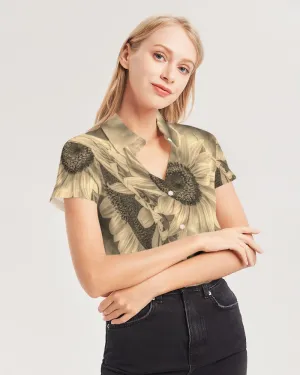 Butterfly Bronze Women's Short Sleeve Button Up