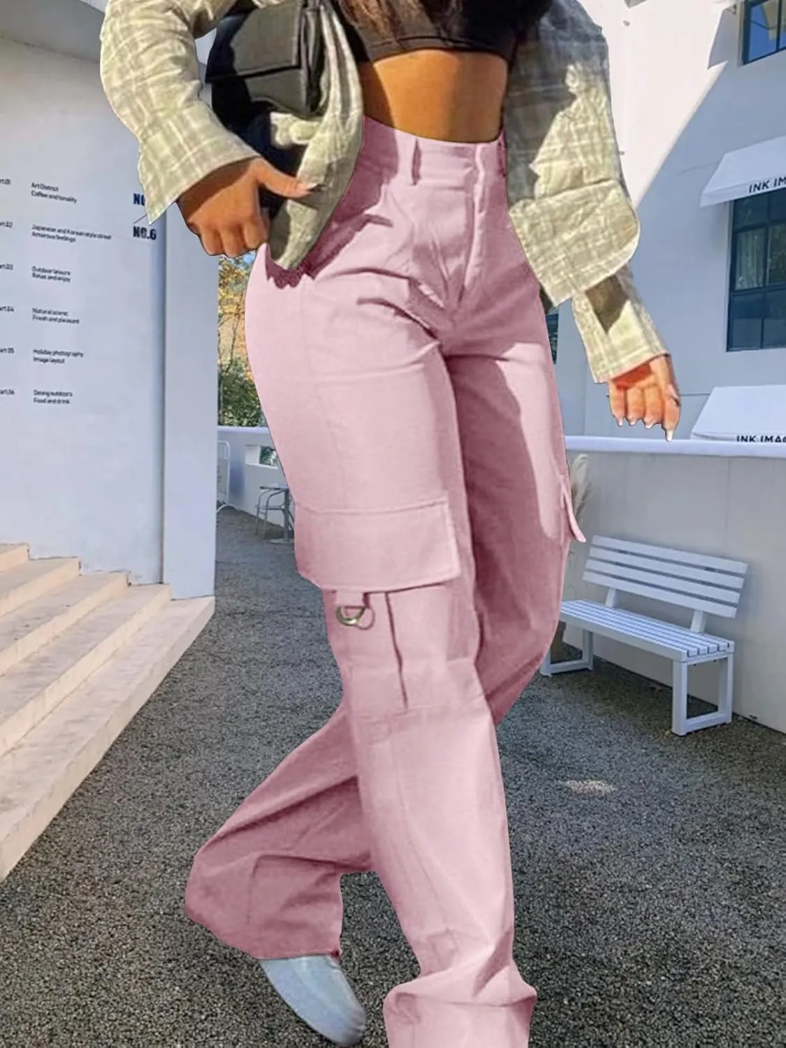 Cargo Pants for Women High Waisted Casual Pants Work Pants Baggy Stretchy Wide Leg Y2K Streetwear with Pockets