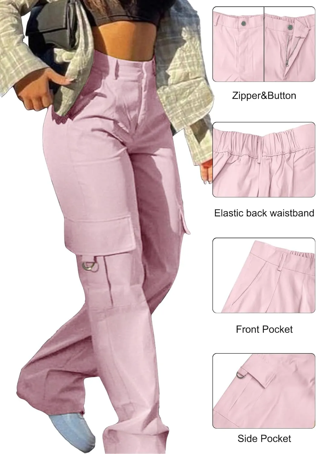 Cargo Pants for Women High Waisted Casual Pants Work Pants Baggy Stretchy Wide Leg Y2K Streetwear with Pockets