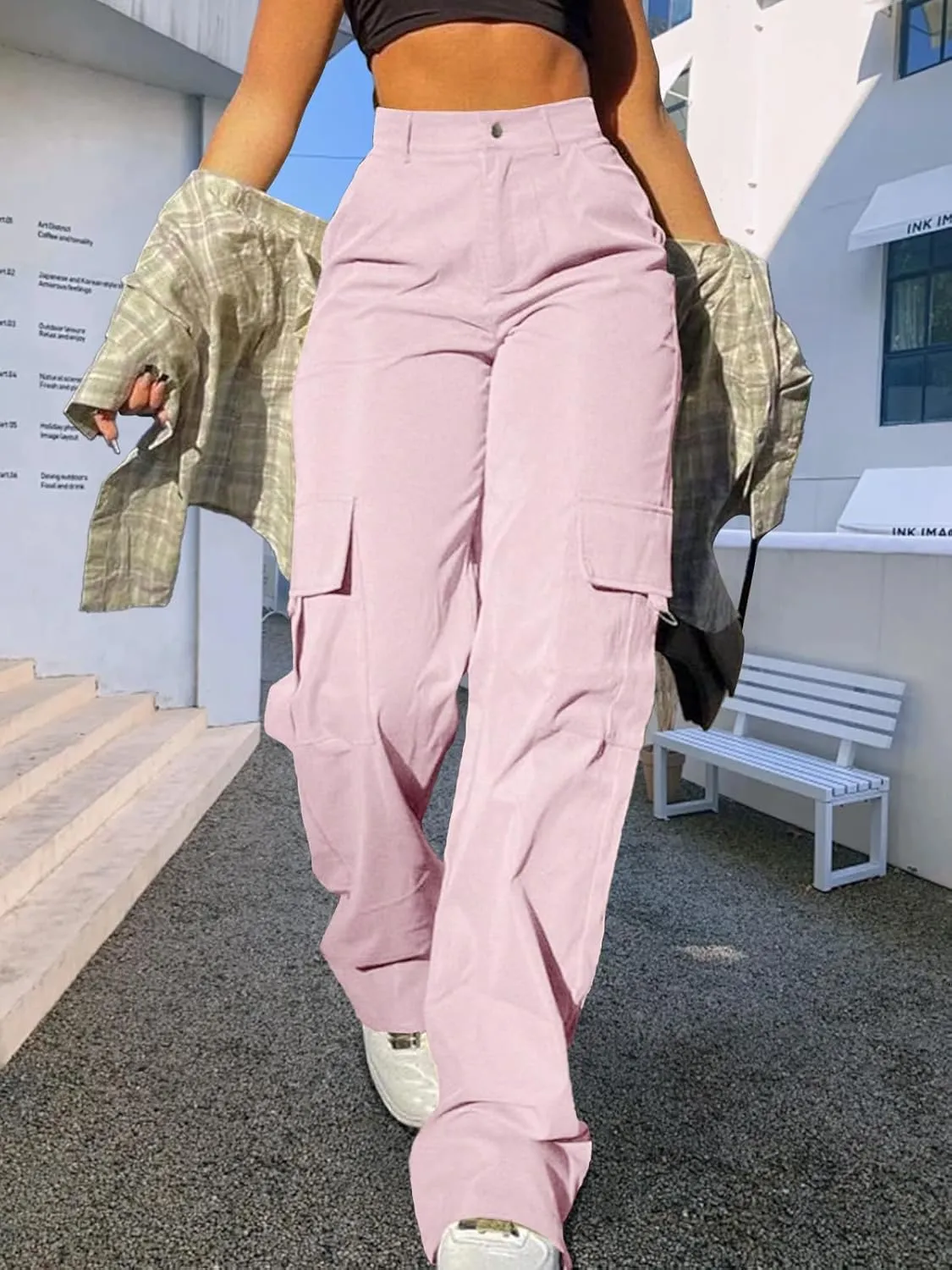 Cargo Pants for Women High Waisted Casual Pants Work Pants Baggy Stretchy Wide Leg Y2K Streetwear with Pockets