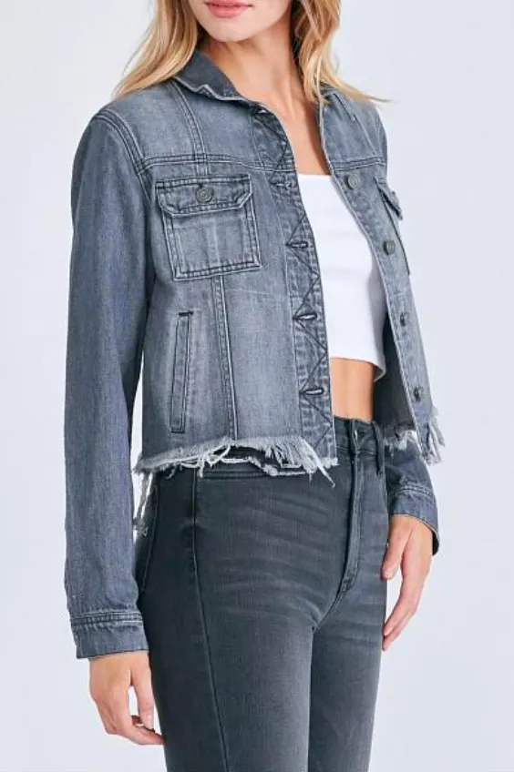Charcoal Grey Distressed Jean Jacket