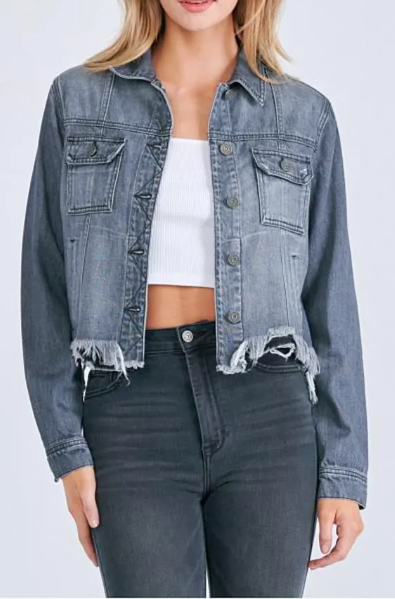 Charcoal Grey Distressed Jean Jacket