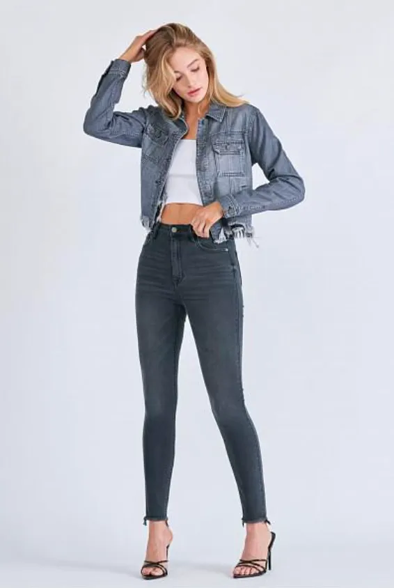 Charcoal Grey Distressed Jean Jacket