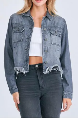 Charcoal Grey Distressed Jean Jacket