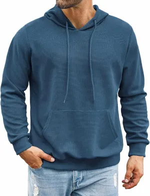 COOFANDY Men's Hooded Sweatshirts Long Sleeve Casual Pullover Hoodie Waffle Knit Sweatshirt with Pocket