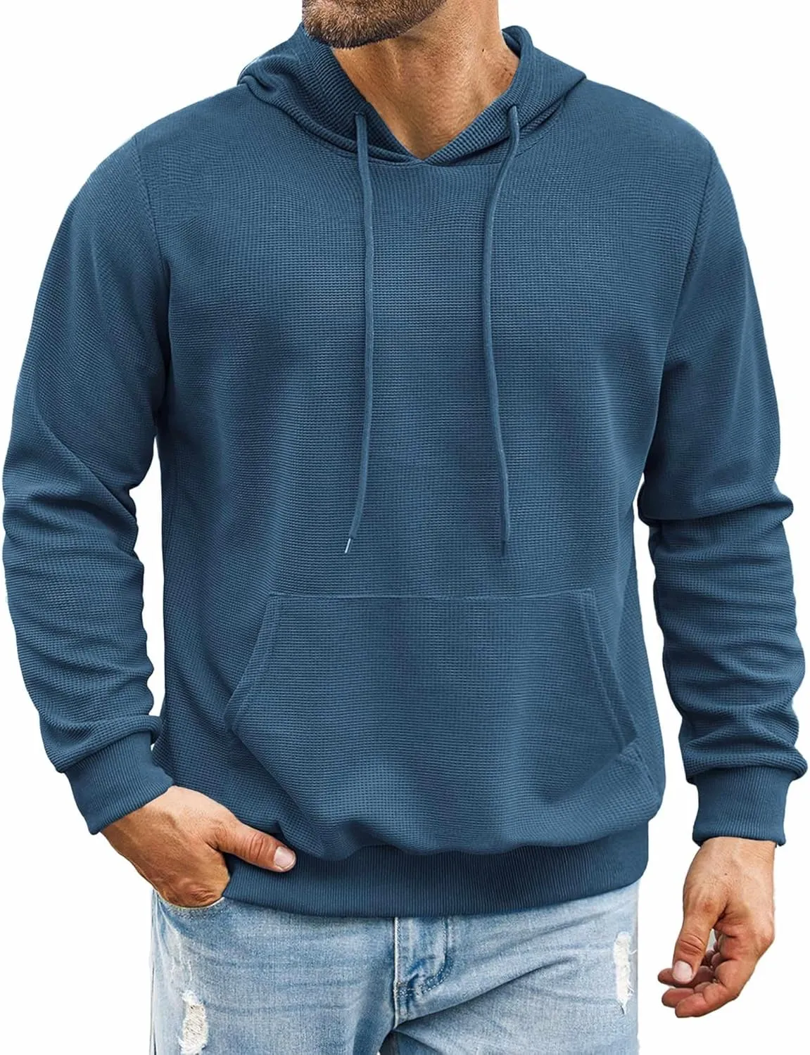 COOFANDY Men's Hooded Sweatshirts Long Sleeve Casual Pullover Hoodie Waffle Knit Sweatshirt with Pocket
